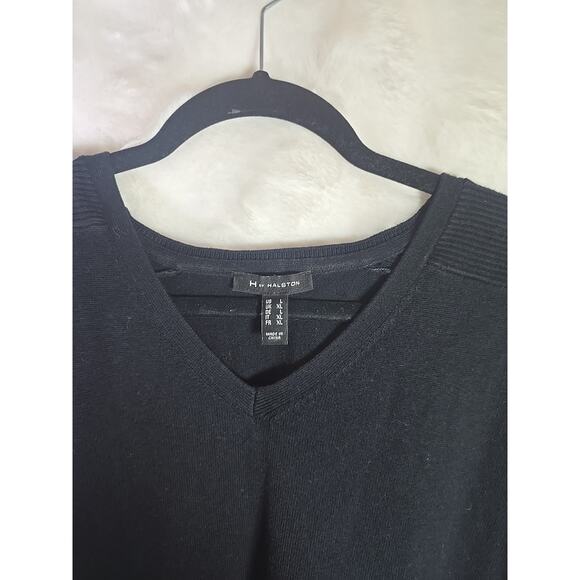 H by HALSTON Classic V Neck Knit Pullover Sweater Womens XL Black Winter Office - Picture 5 of 7